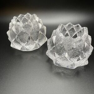 Orrefors Sweden‎ Crystal Art Glass Firefly Artichoke Votive Candle Holder Set